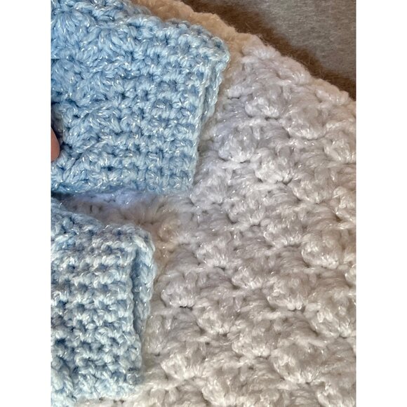 Hand Crocheted Bunting Blue & White Duck Buttons Hooded 23”  New Unused - Picture 3 of 5